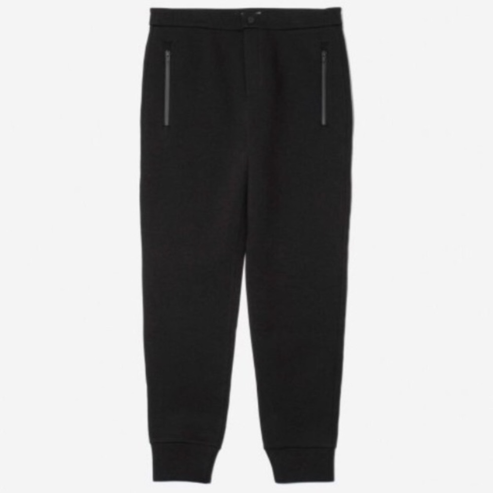 Everlane black joggers with zippers + button waist